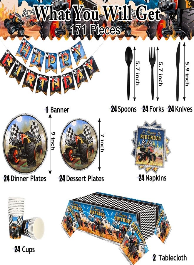 Skybooly 171 Pcs Monster Truck Party Supplies Serves for 24 Guests Monster Truck Birthday Decorations Set Include Banner Plates Napkins Cup Tablecloth for Car Themed Birthday Party Decorations - Image 3